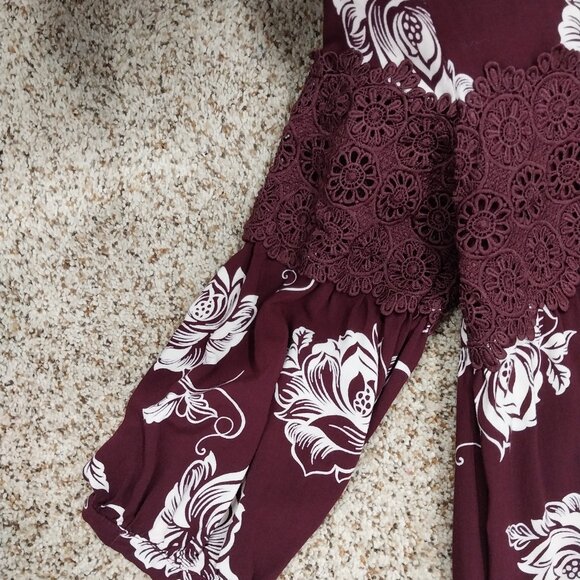 3045 Size Large Jodifl Burgundy Floral Pattern Tunic Dress. - Picture 5 of 10